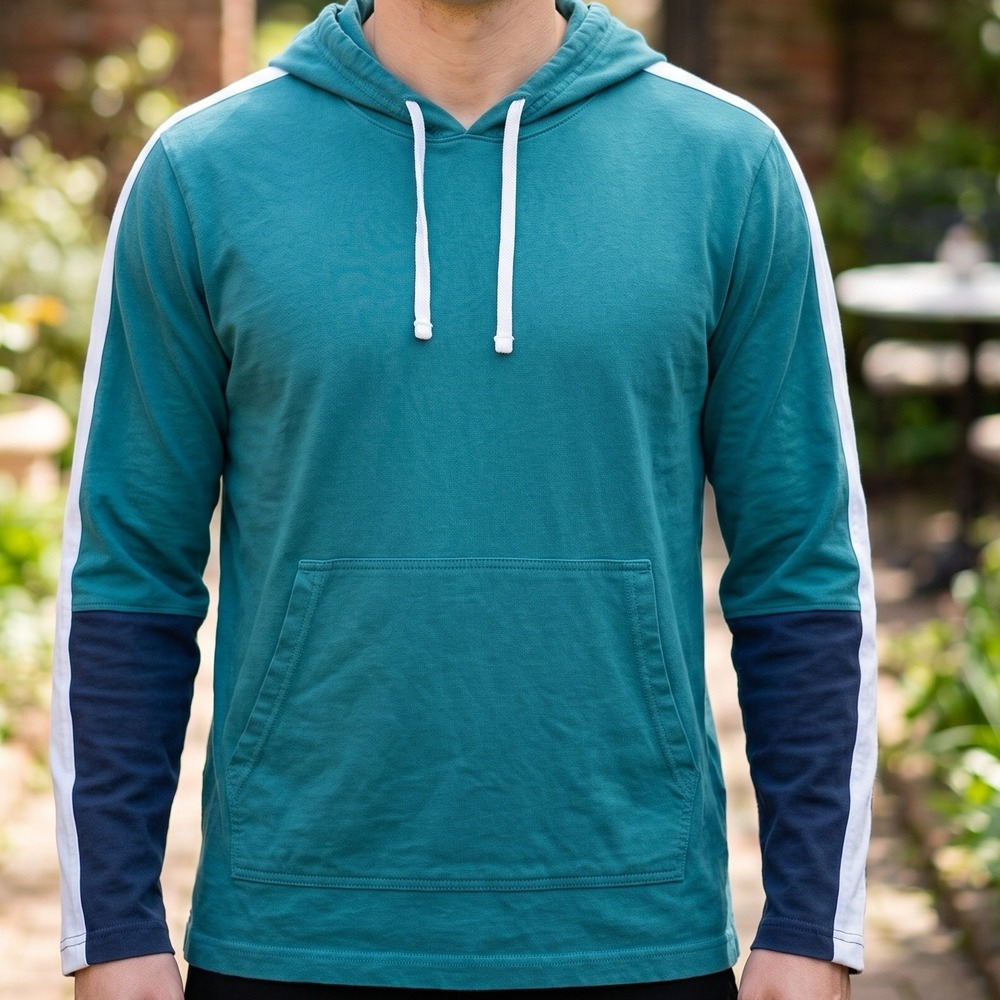 Arizona Jean Co Mens Teal Colorblock Long Sleeve Hooded T-Shirt Kangaroo Pocket